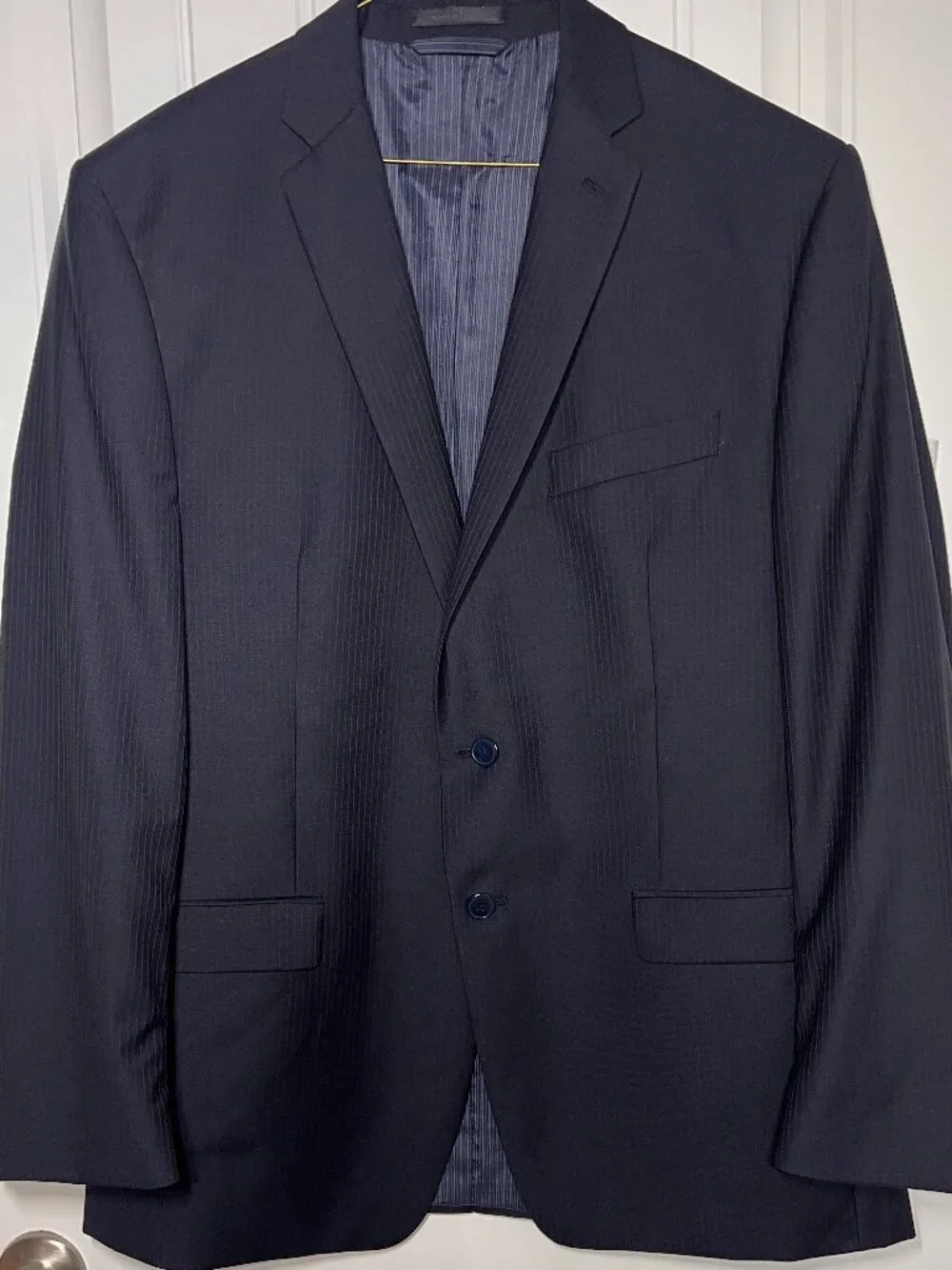 Calvin Klein Slim Fit 100% Wool Navy Blue Pinstripe Suit Jacket Blazer Men's 44R